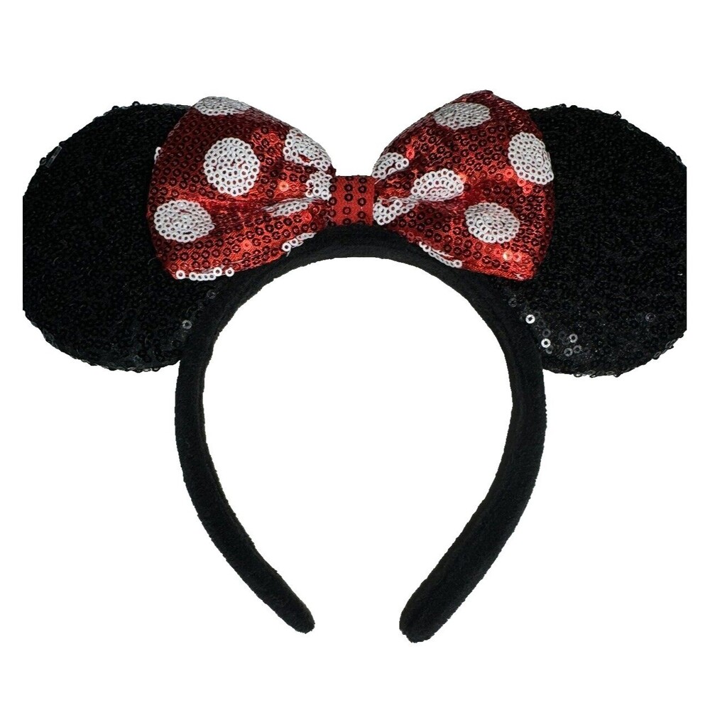 Minnie Mouse Sparkled Ears Lot Orange Red Polka Dot Cheetah Bow - Picture 4 of 4